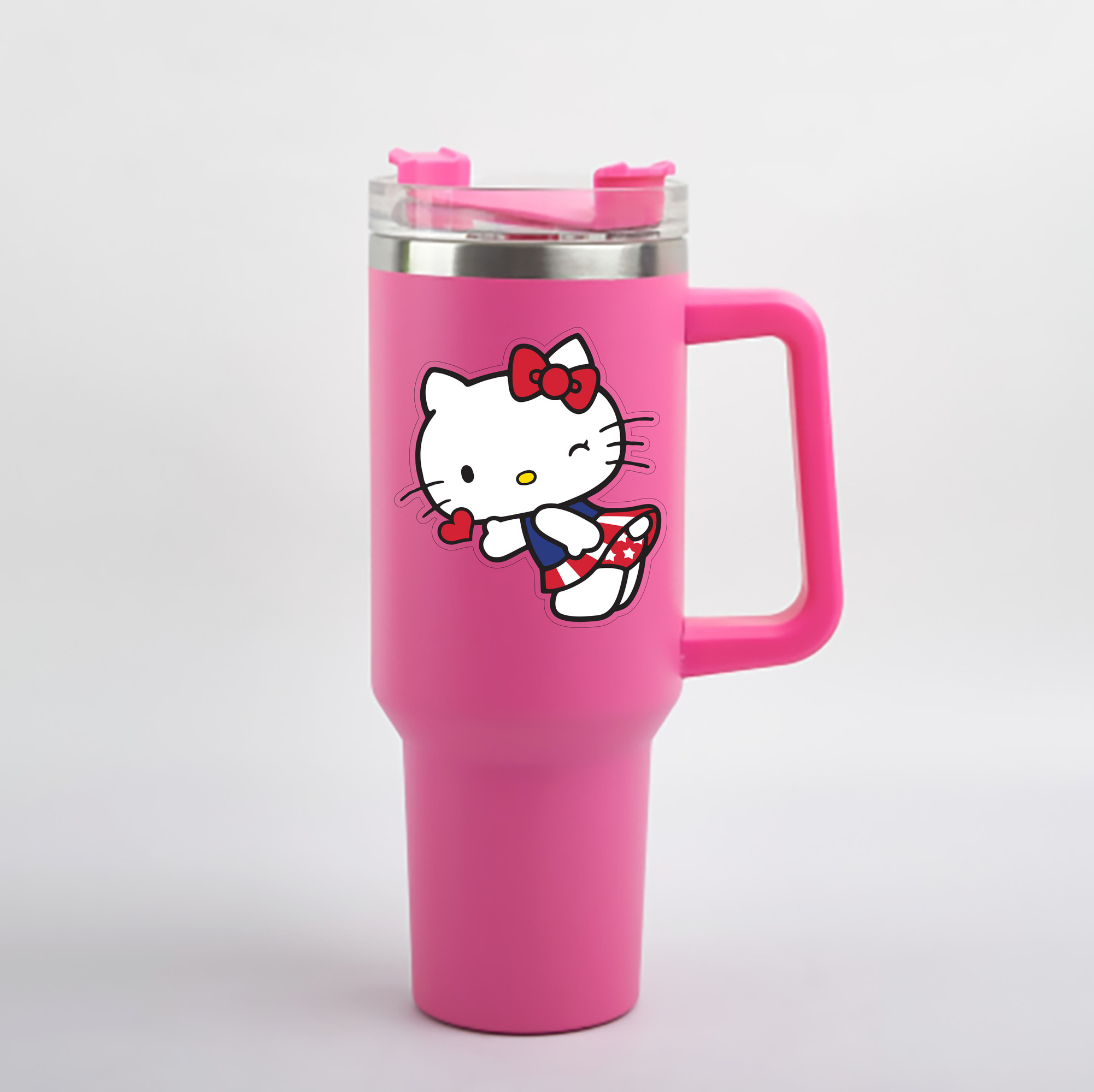 （画像用） Hello Kitty ハローキティ 1200mL車用タンブラー - クリスタルステッカー（プラスチックストロー付き）